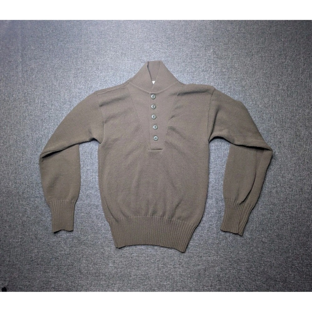 VINTAGE Military DSCP Garrison Sweater Mens Small Brown Knit US Shirt Button